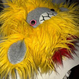 BigFoot Monster Stuffed Yeti Plush USA Yellow Shaggy Long Fur Careful It Bites